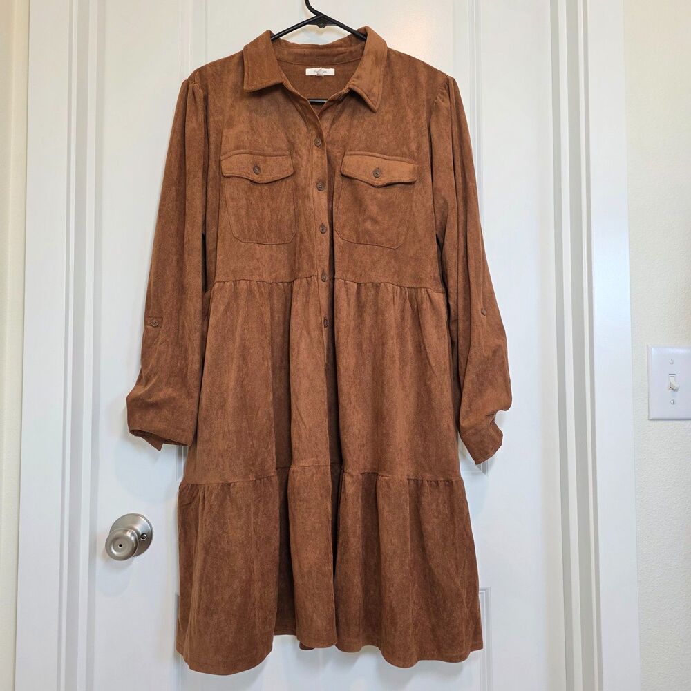 Maurices Womens Shirt Dress XL Faux Suede Western Dark Academia Boho Priarie